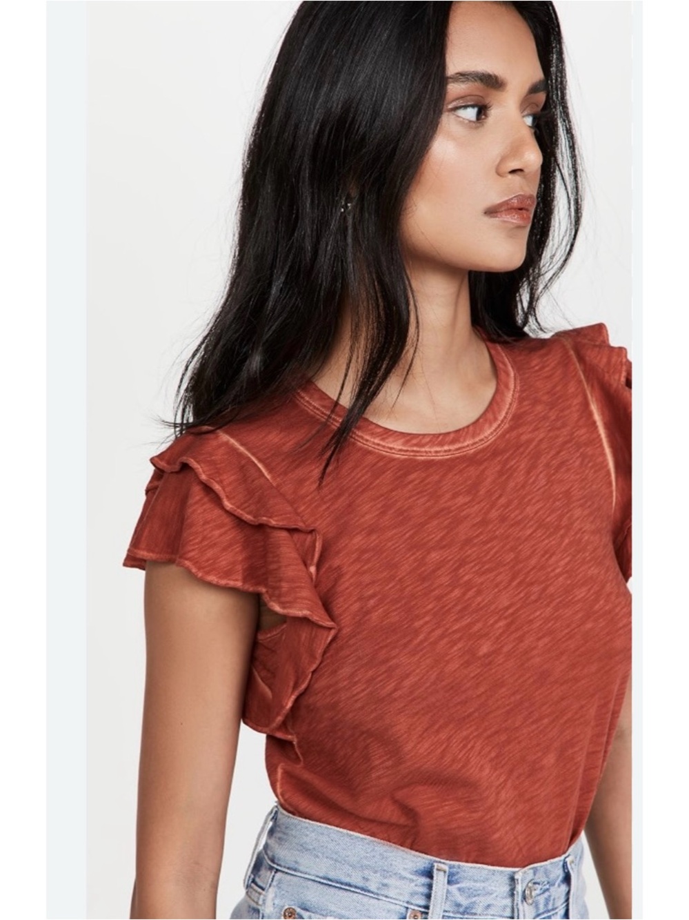 Ruffle Sleeve Tee - Rust